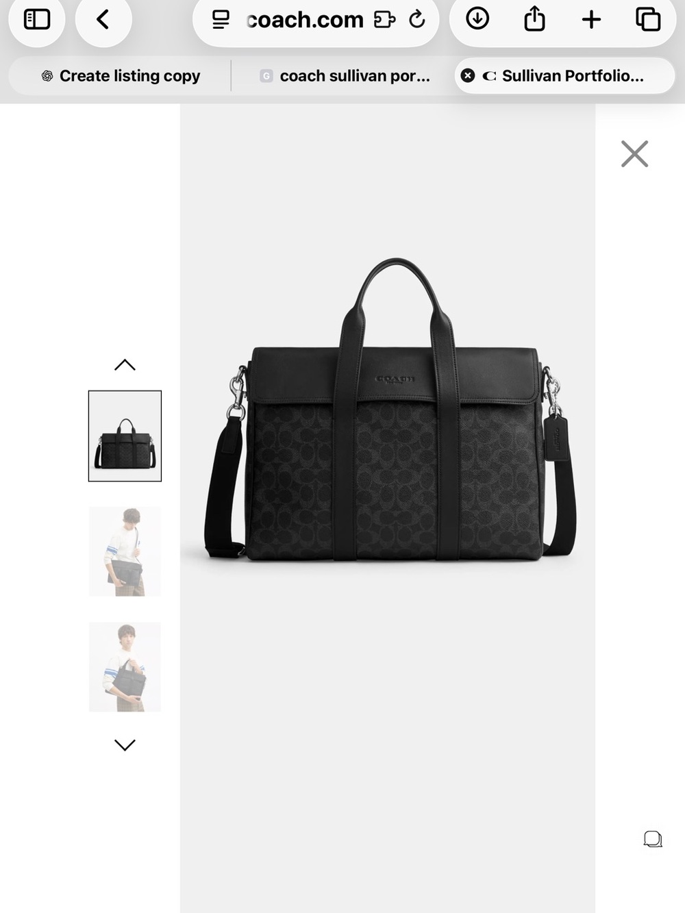 Coach Sullivan Portfolio Brief Signature Canvas Black and Charcoal
